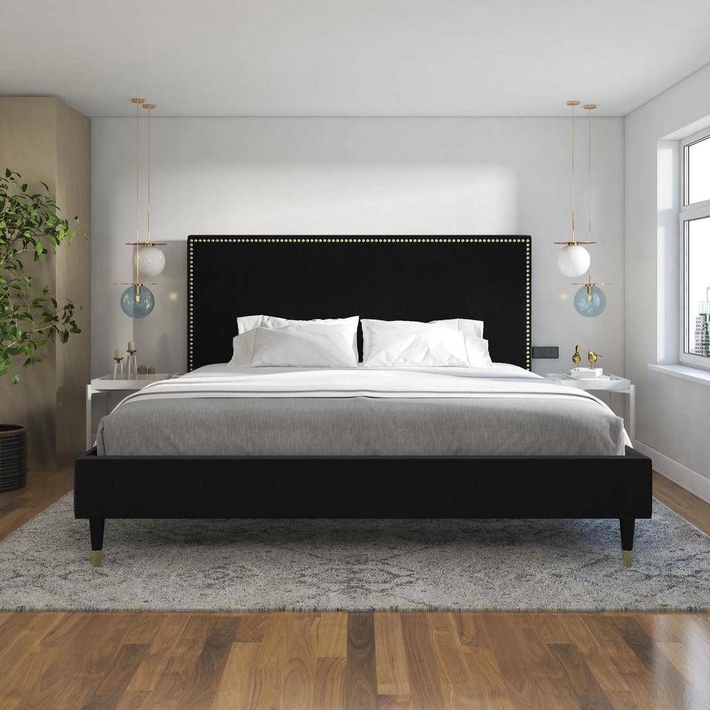 Black Velvet King Upholstered Bed C2993