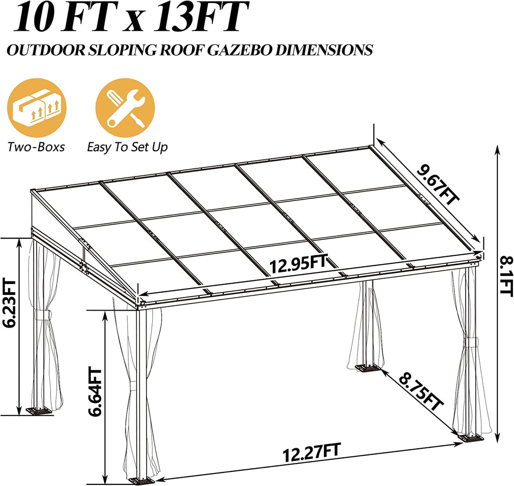 10 x 13FT Polycarbonate Hardtop Gazebo with Aluminum Frame P58957