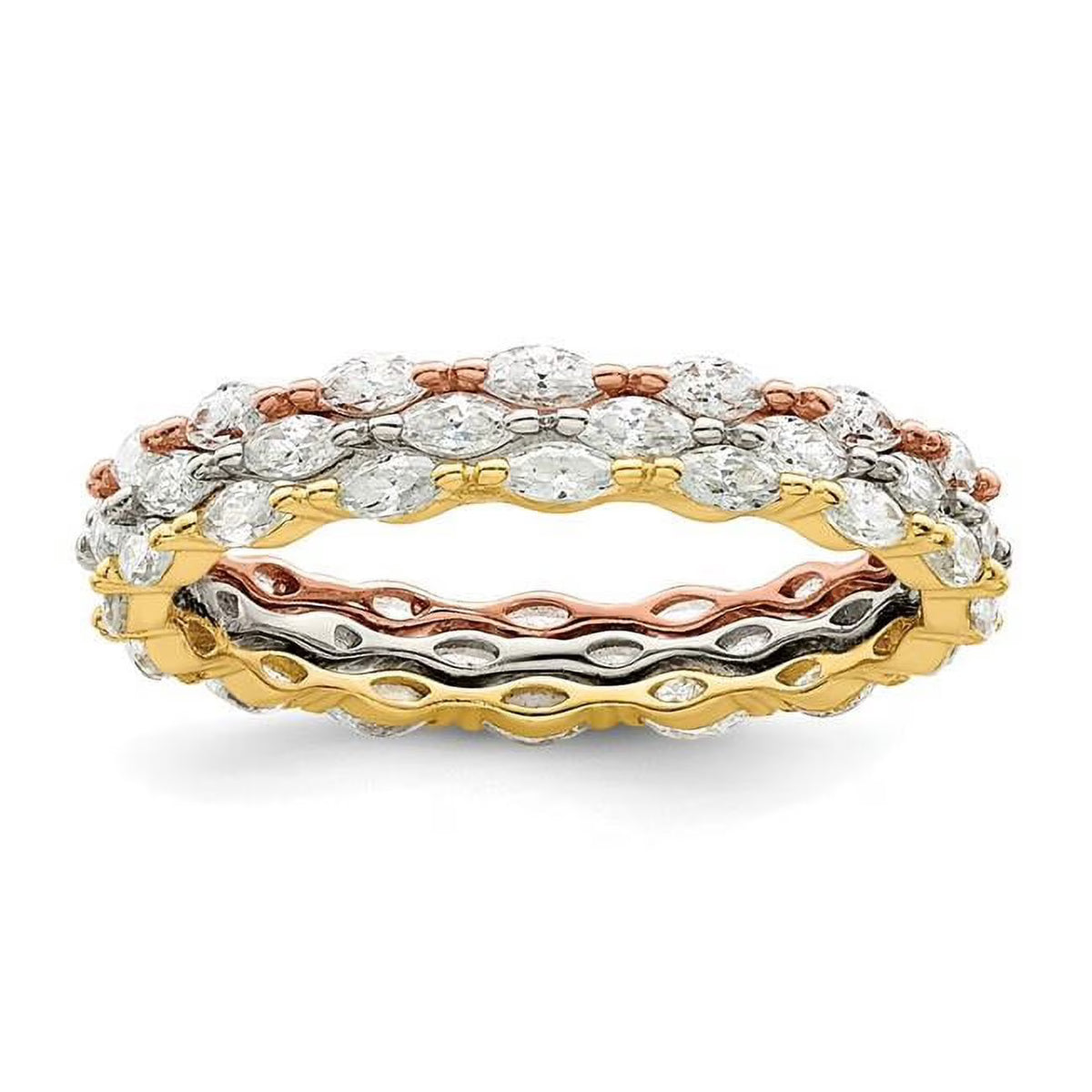 Sterling Silver Rose & Gold-tone Marquise CZ Eternity 3 Band Set, Size 6 G433957