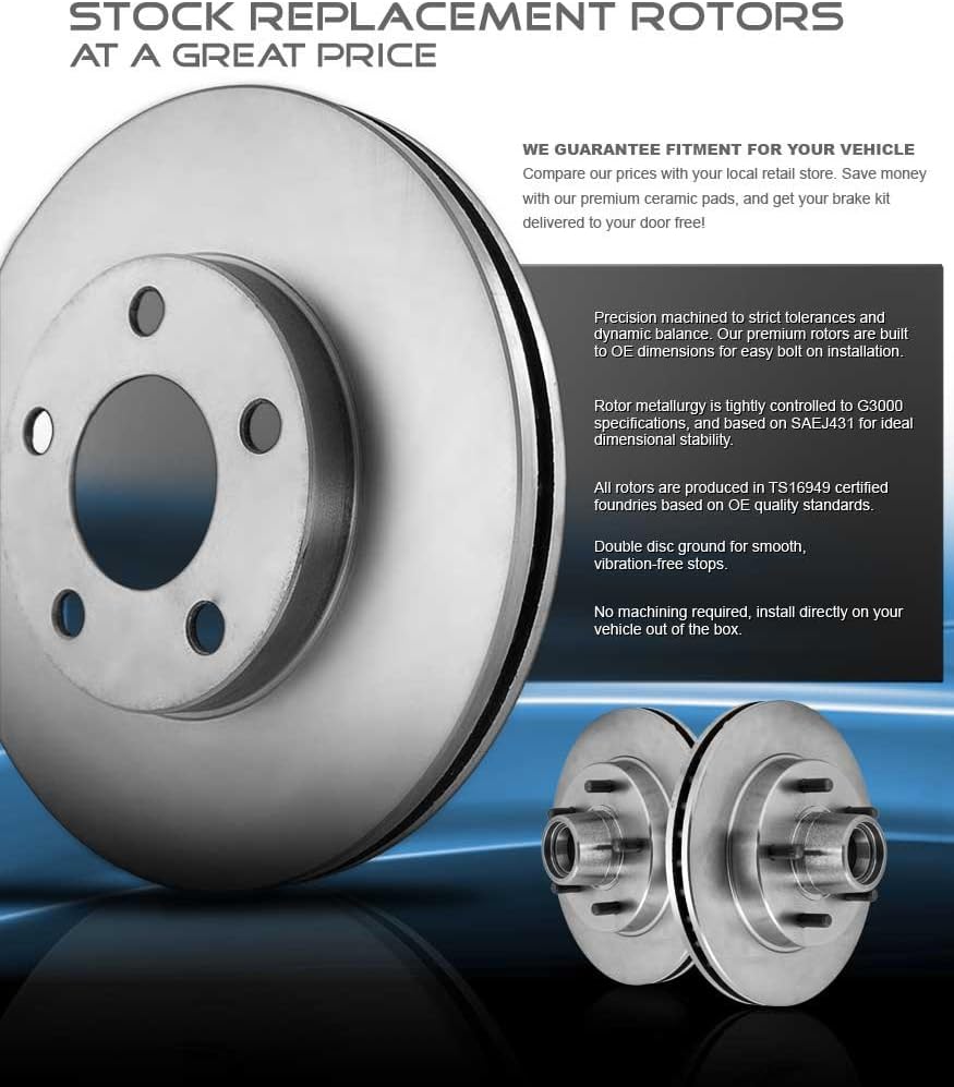 Premium OE 5 Lug Rotors + Ceramic Brake Pads + Sensors + Hardware T266209