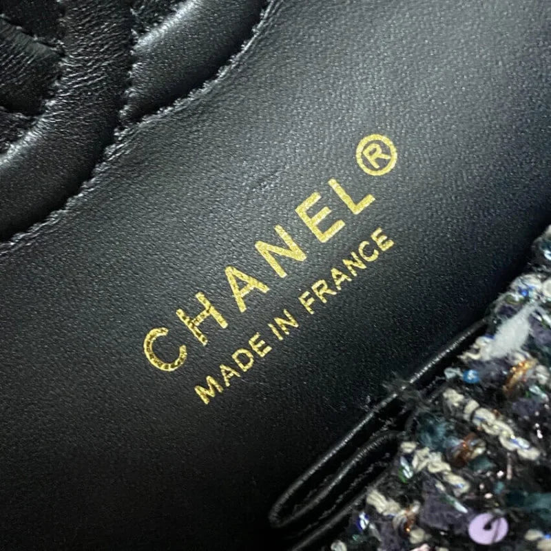 Navy Blue Multicolor Glittered Tweed Bag A347