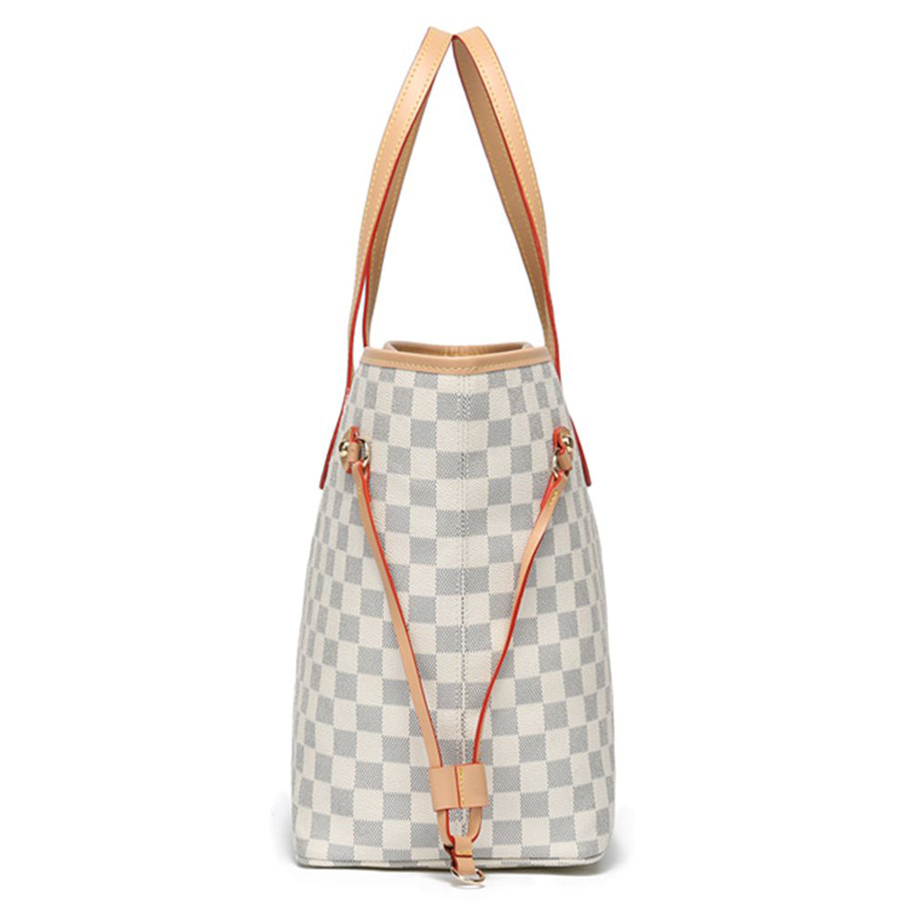 Checkered PU Leather Tote Bag with Inner Pouch K54501