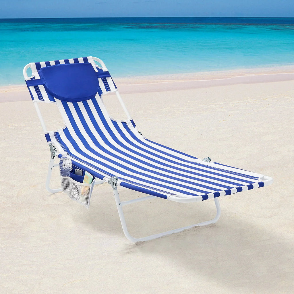 Blue & White Stripe Folding Beach Lounger 2-Pack O36174