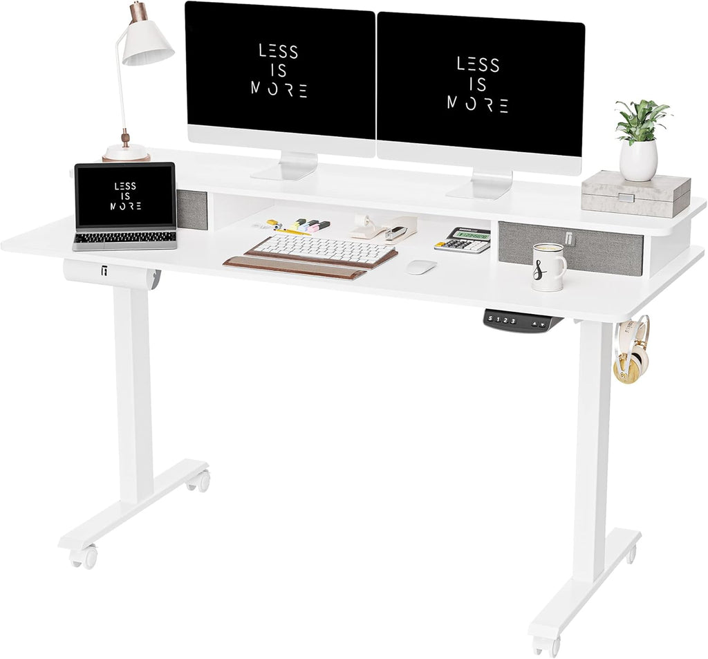 48 x 24 Inch Electric Standing Desk with Double Drawer and Storage Shelf I620