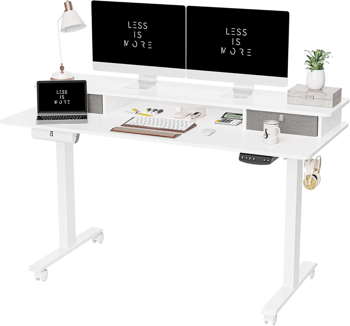 48 x 24 Inch Electric Standing Desk with Double Drawer and Storage Shelf I620