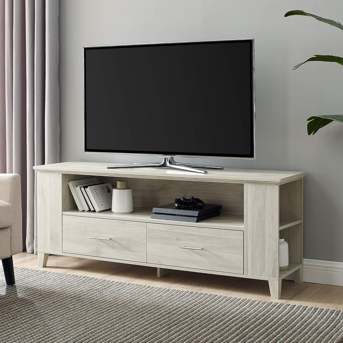 60 Inch Black TV Stand with Cabinet Doors and Side Storage F668890