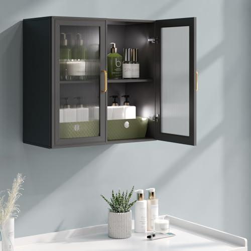24'' Black Bathroom Wall Cabinet Set of 2 with LED O4126