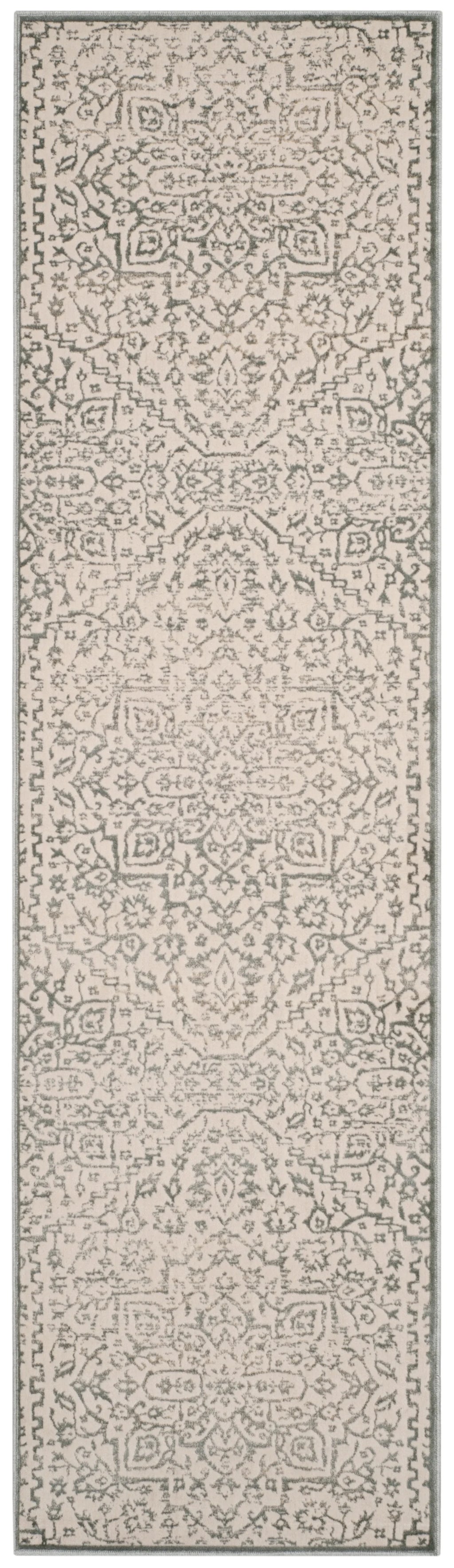 Light Blue Ivory Geometric Floral Runner Rug C600