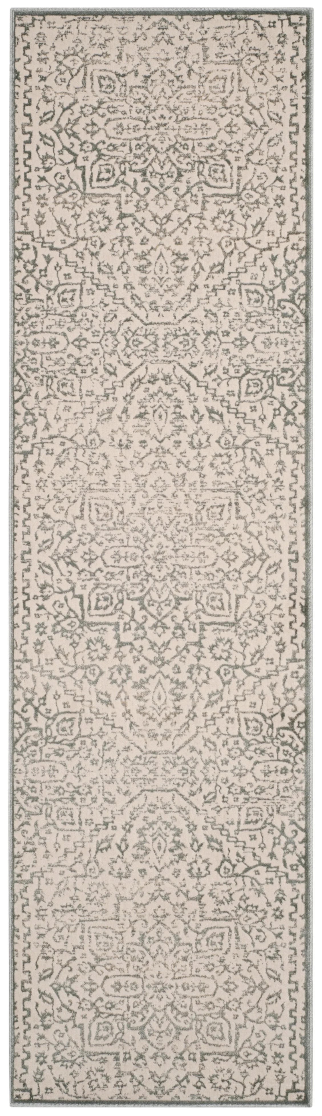 Light Blue Ivory Geometric Floral Runner Rug C600