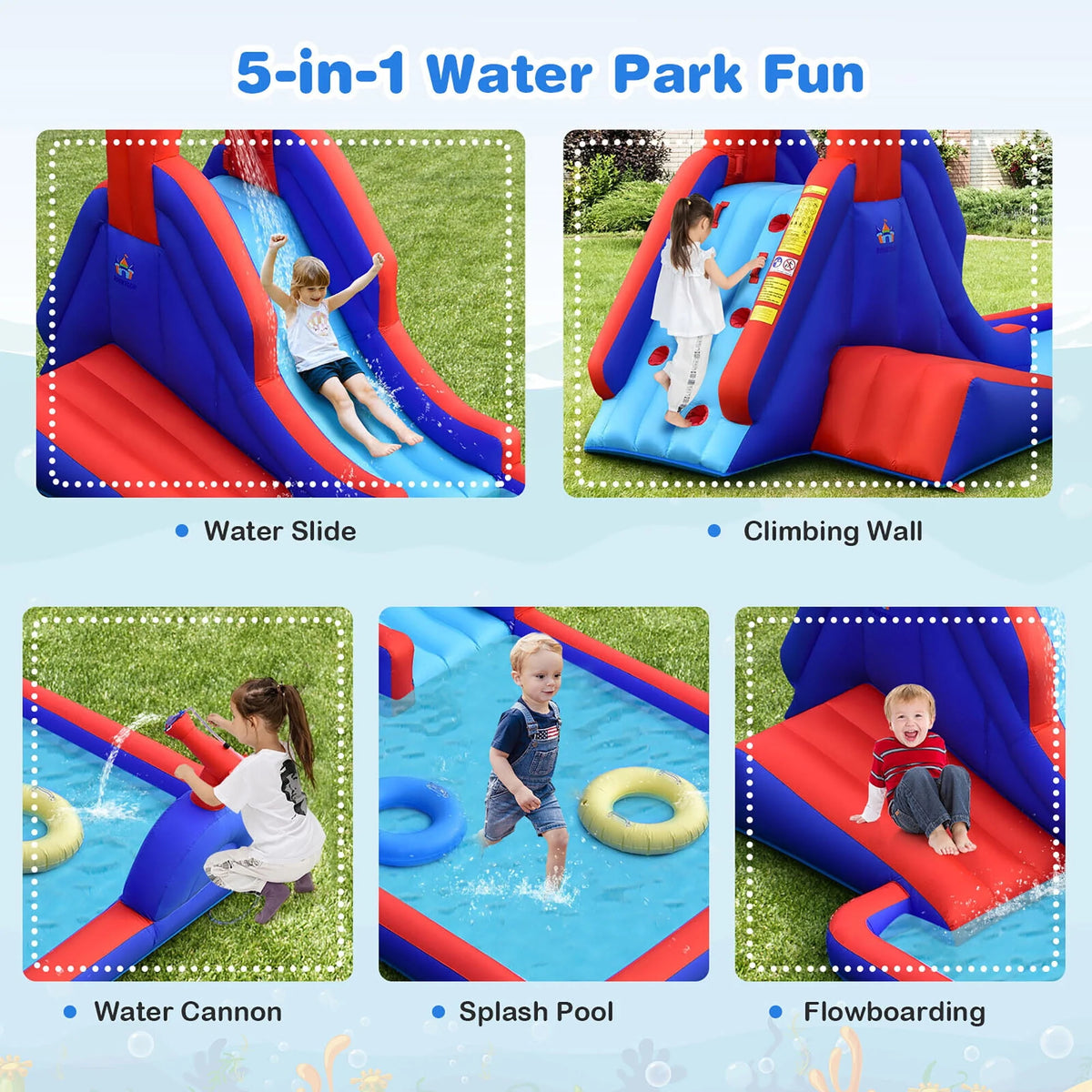 Inflatable Waterslide with Climbing Wall Slide Splash Pool Swim Rings U3582