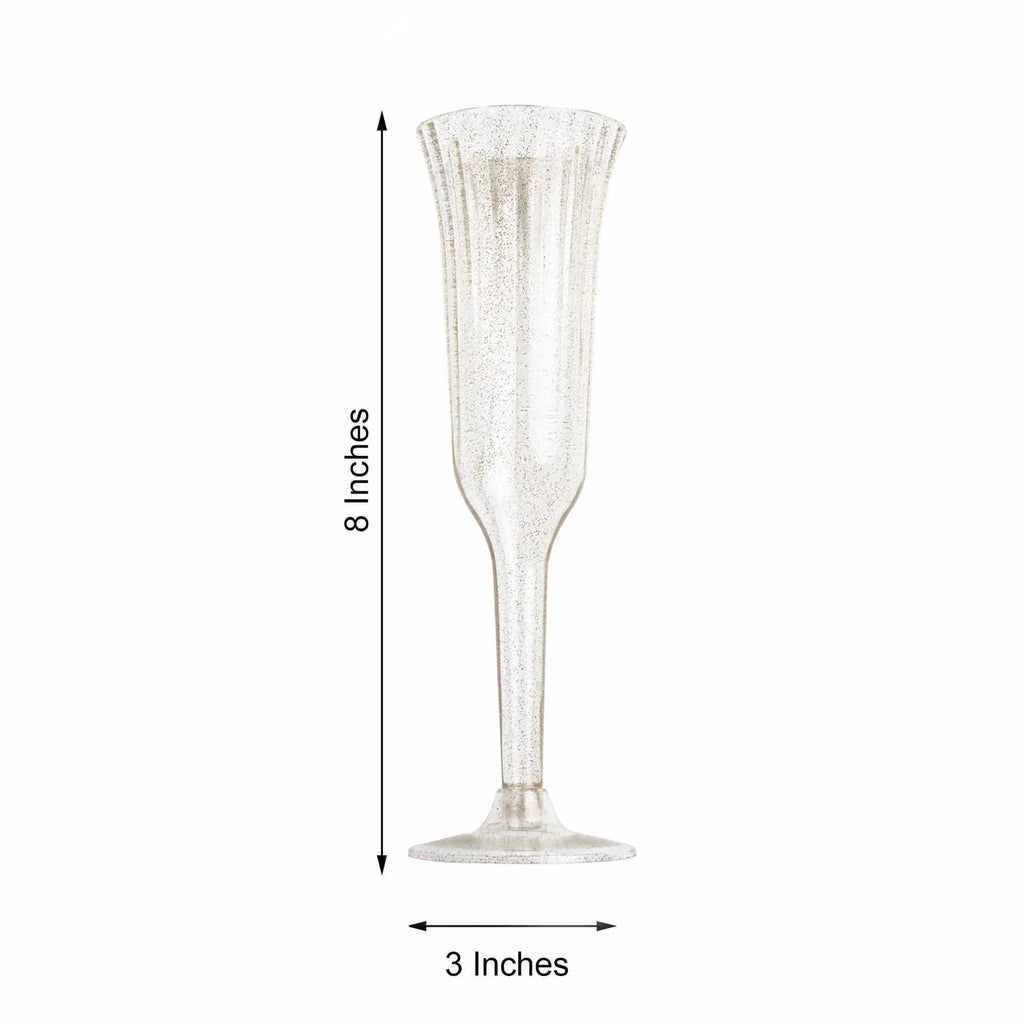 60 Pcs Gold Glitter Clear Plastic Champagne Flutes X61499