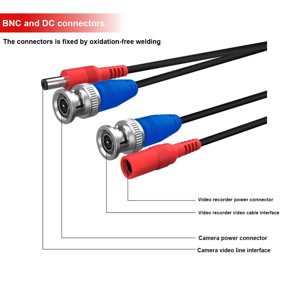 4 Pack 200 Feet BNC Video Power Cable Wire All-in-One Security Camera Wire with Connectors H183