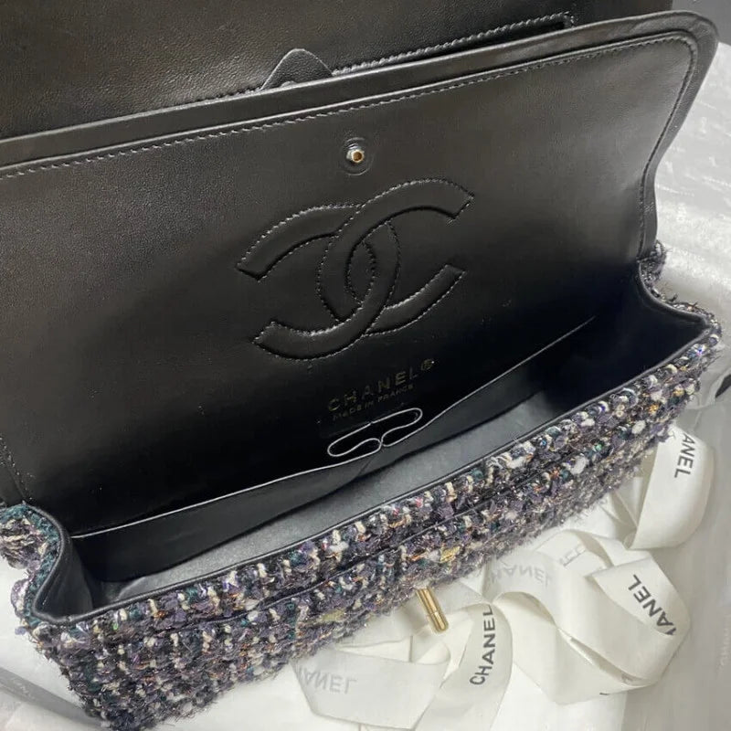 Navy Blue Multicolor Glittered Tweed Bag A347