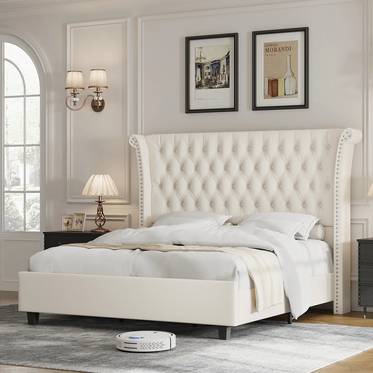 King Size Velvet Tufted Upholstered Platform Bed I2436