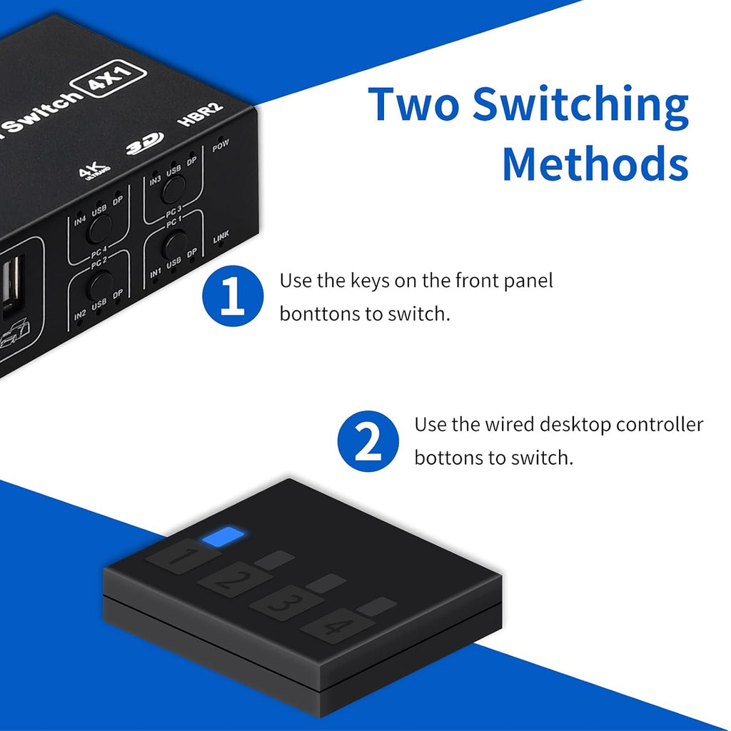 4 Port DisplayPort KVM Switch 4K@60Hz USB and DP KVM Switcher with 4 USB Cables N994890