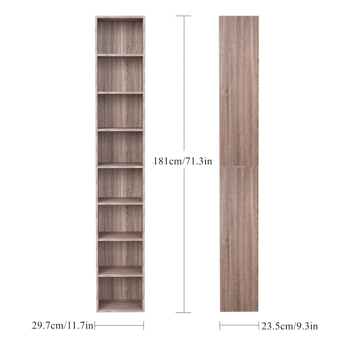Dark Oak 8 Shelves Narrow Bookcase E94240