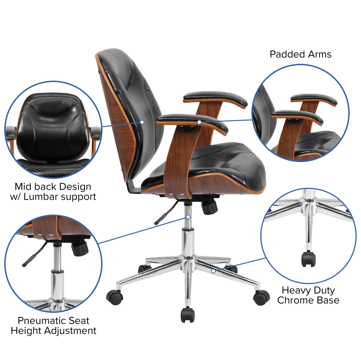 Black Faux Leather Ergonomic Office Chair J56304