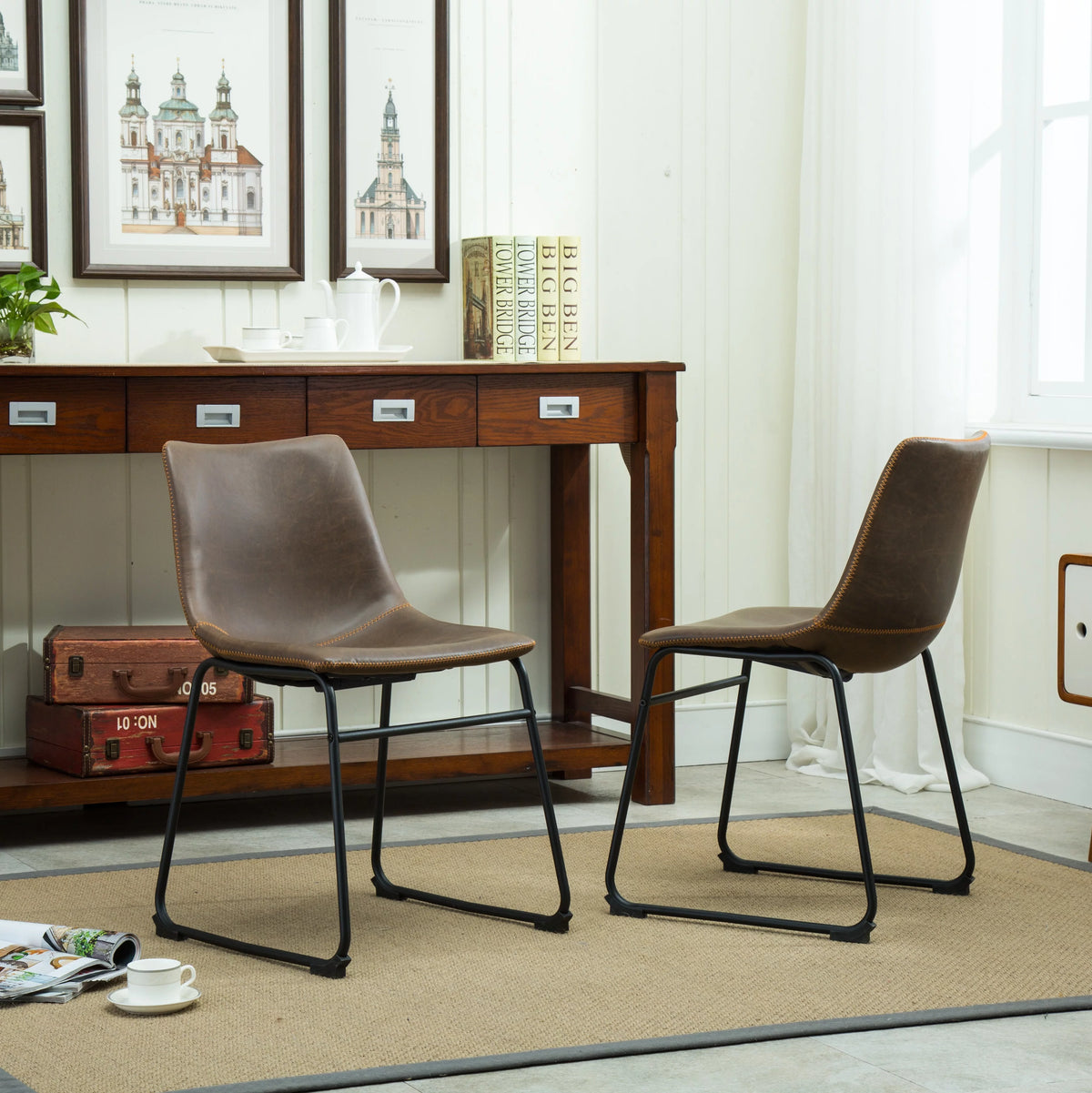 Antique Brown PU Leather Dining Chair Set of 2 Y524011