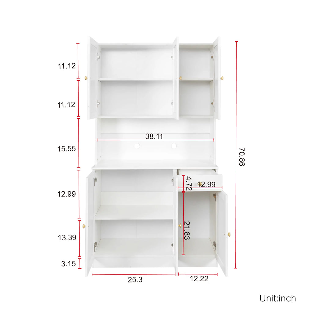 70.87" Tall White Wardrobe with 6 Doors, 1 Shelf and 1 Drawer P5502