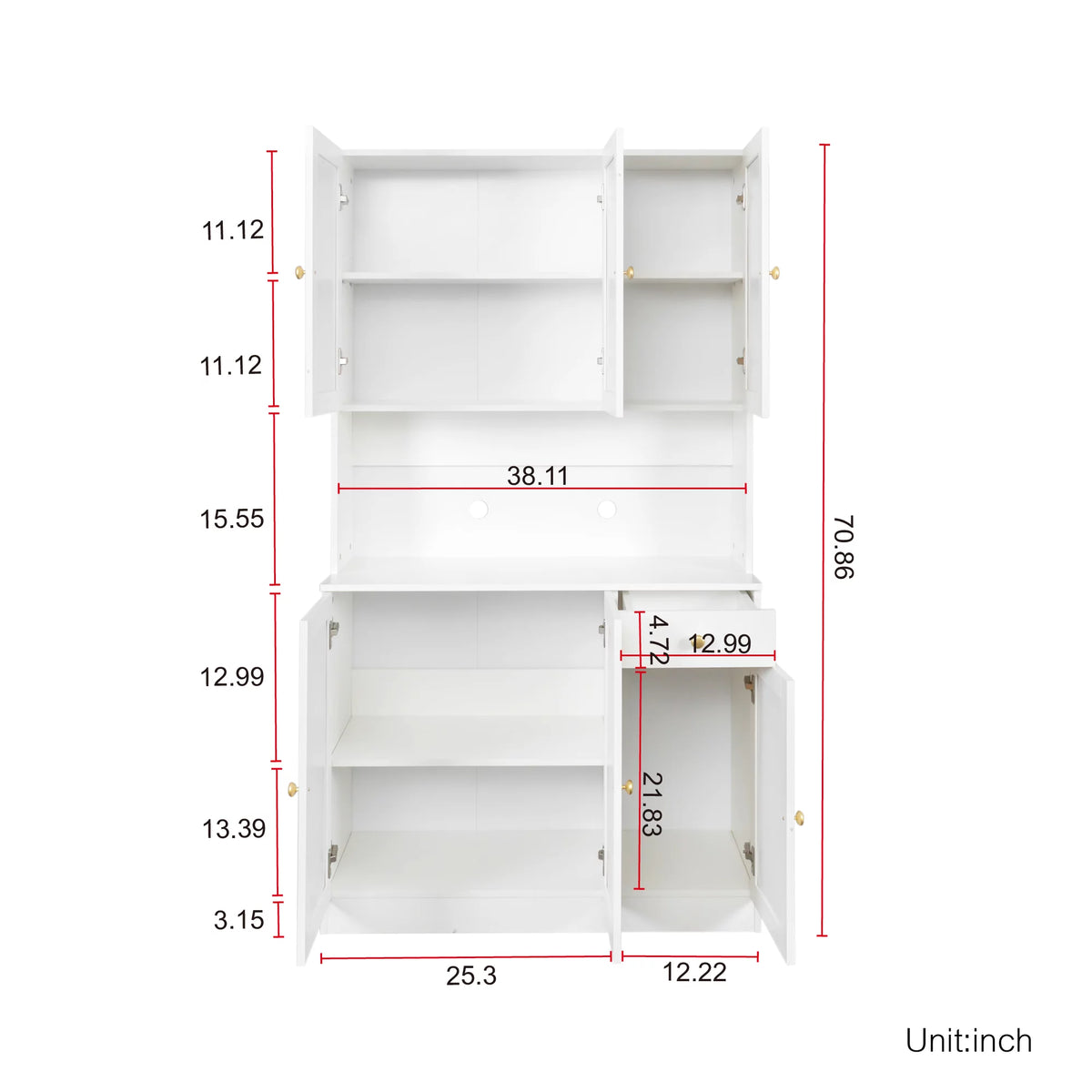 70.87" Tall White Wardrobe with 6 Doors, 1 Shelf and 1 Drawer P5502