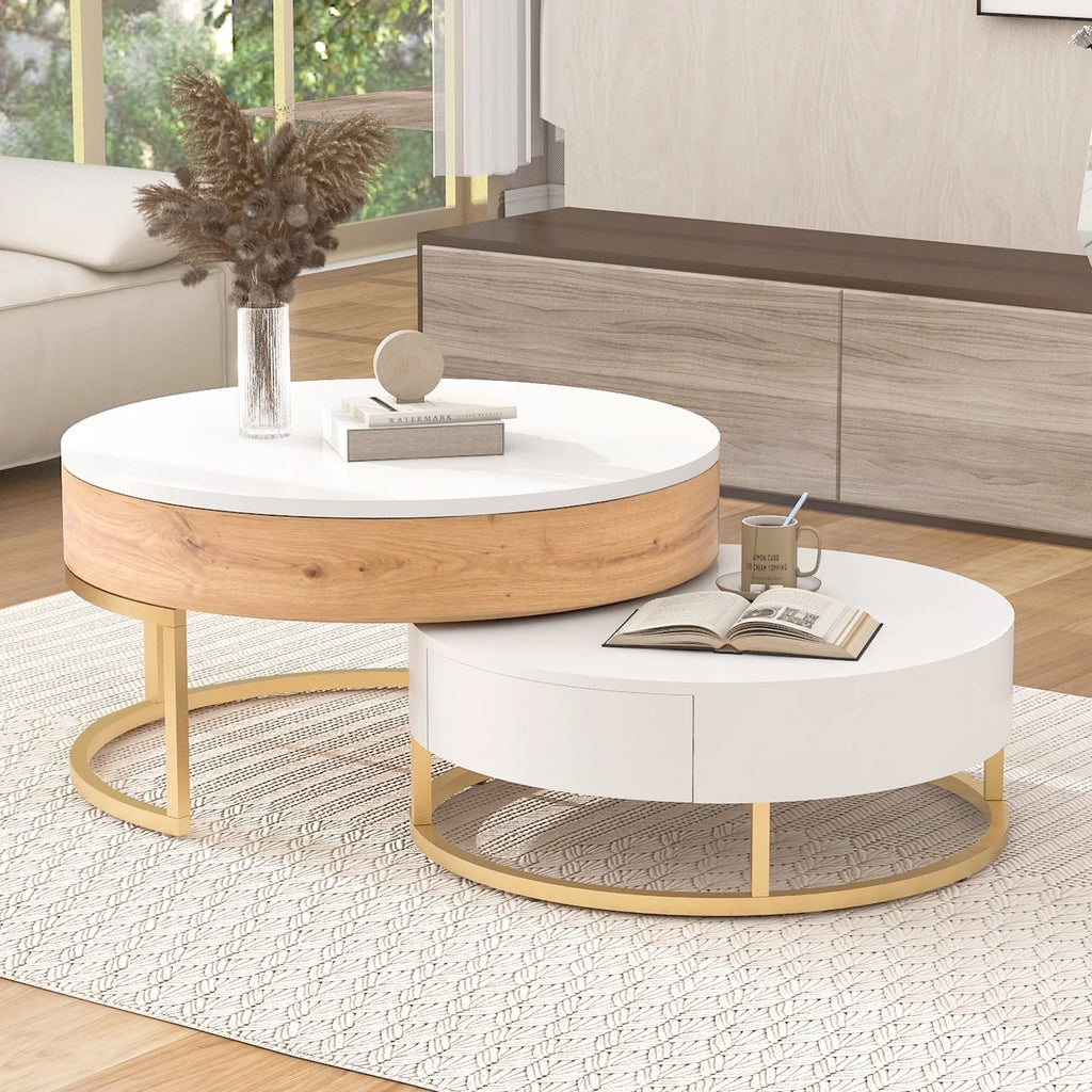 Round Lift-top Nesting Coffee Tables with 2 Drawers V802