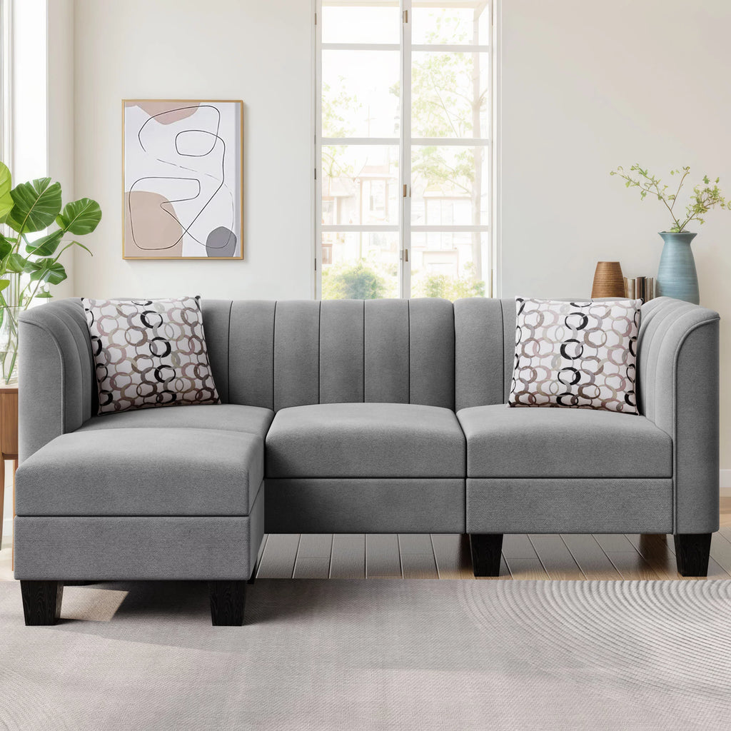 Black L Shaped Linen Fabric Sectional Sofa K34451