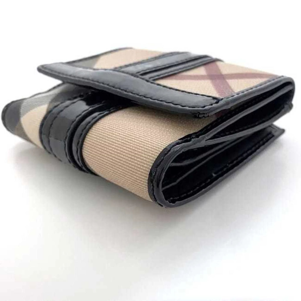Pre-Owned Beige Black Check PVC Patent Leather Wallet W2194