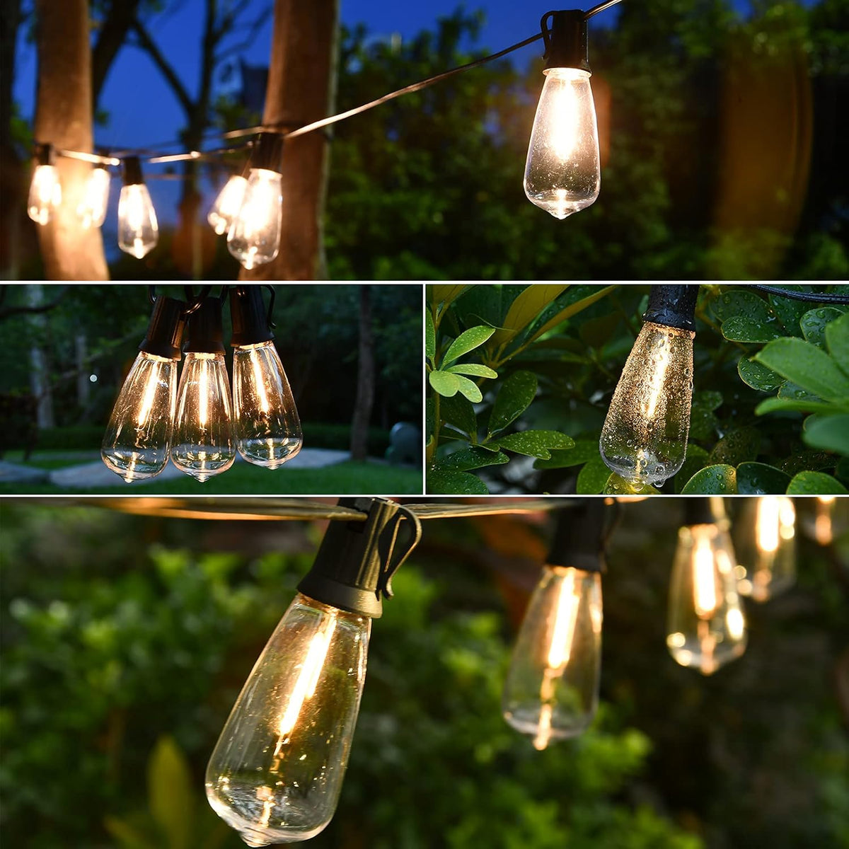 60FT 2 Pack Outdoor String Lights LED Patio Lights Waterproof with 32 Large Vintage Bulbs I90065