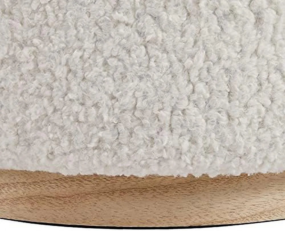 Natural Sherpa Round Ottoman with Wood Accent P90703
