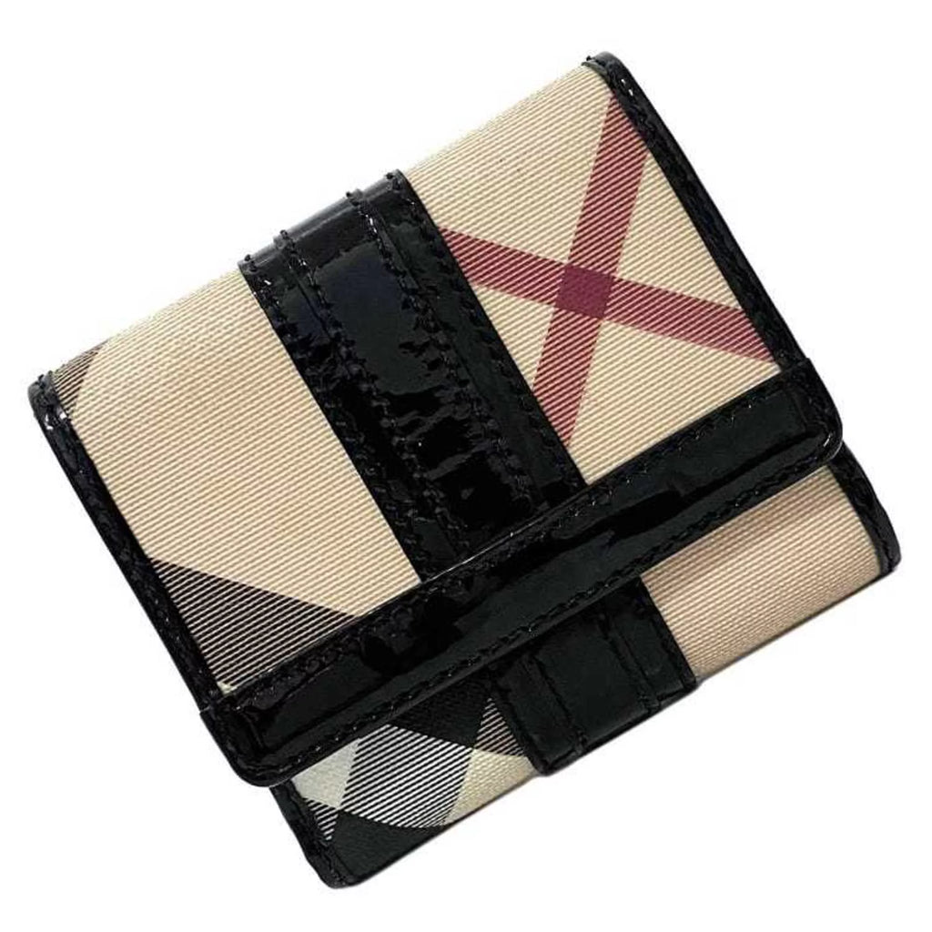 Pre-Owned Beige Black Check PVC Patent Leather Wallet W2194