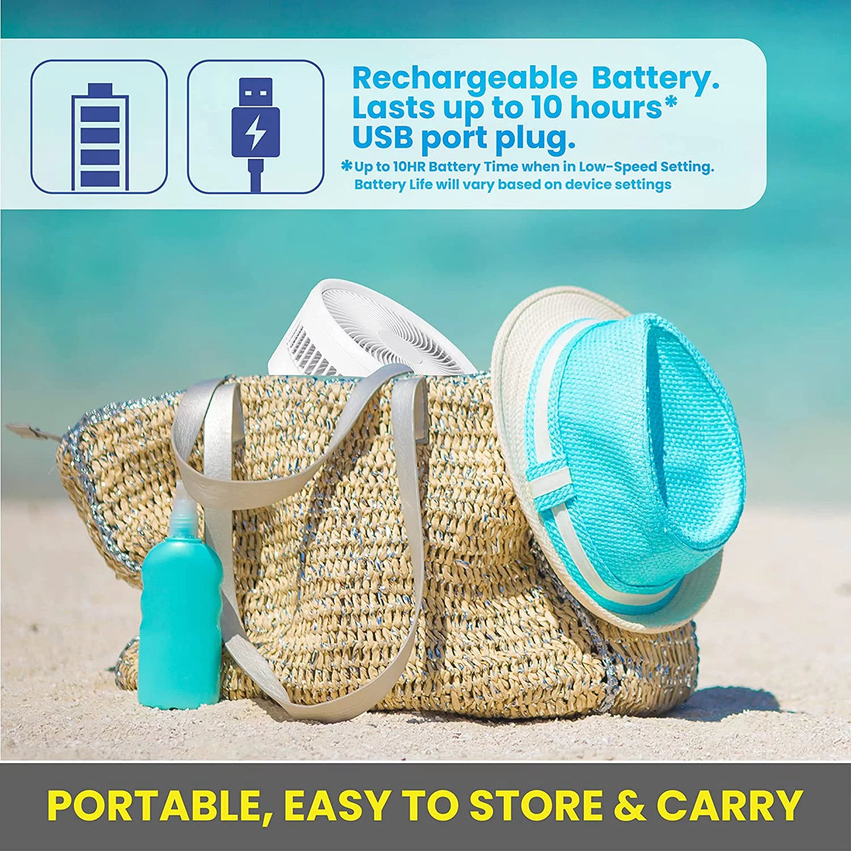 Adjustable Height 40 in. Foldable Portable Rechargeable Floor and Table Fan N182