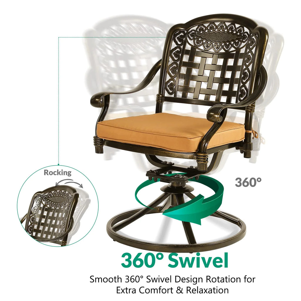 2-Piece Cast Aluminum Swivel Rocker Patio Dining Chairs with Cushion I302997