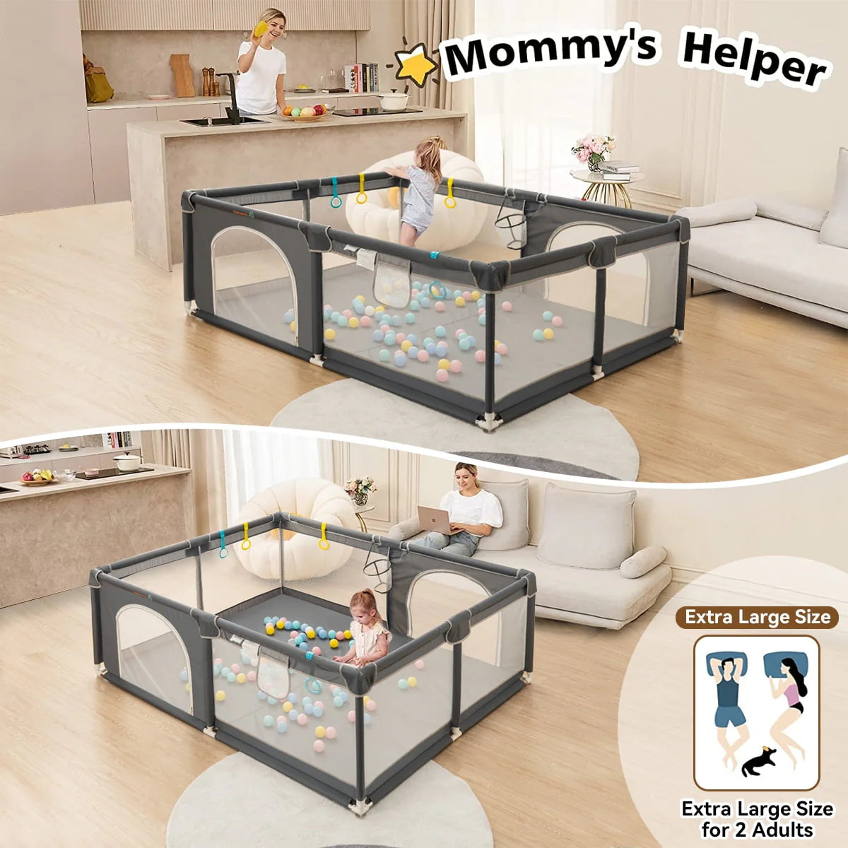 63x63'' Gray Baby Playpen A546809