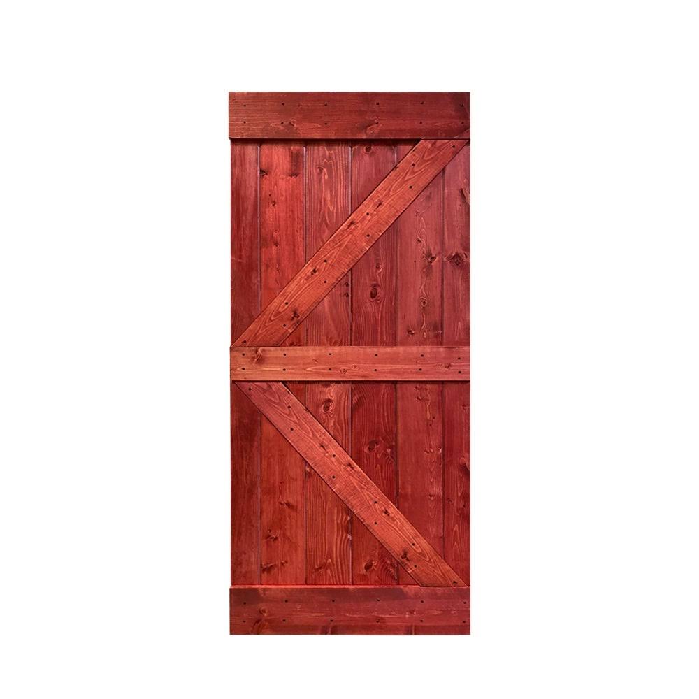 Red Walnut Stained Solid Pine Wood Interior Sliding Barn Door Slab M80005