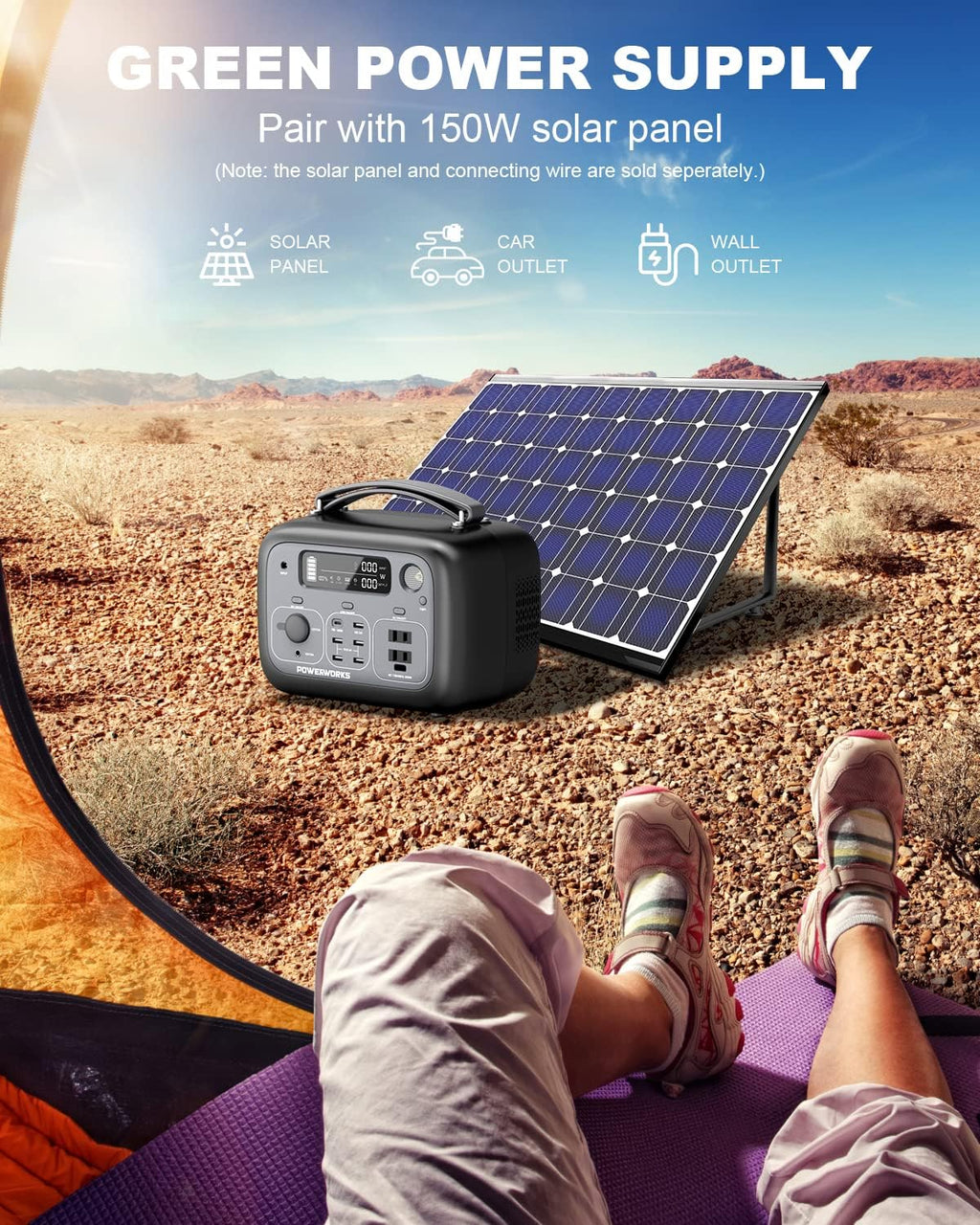 Portable Power Station 540Wh 500W 10-Port with 2 AC Outlets L75472