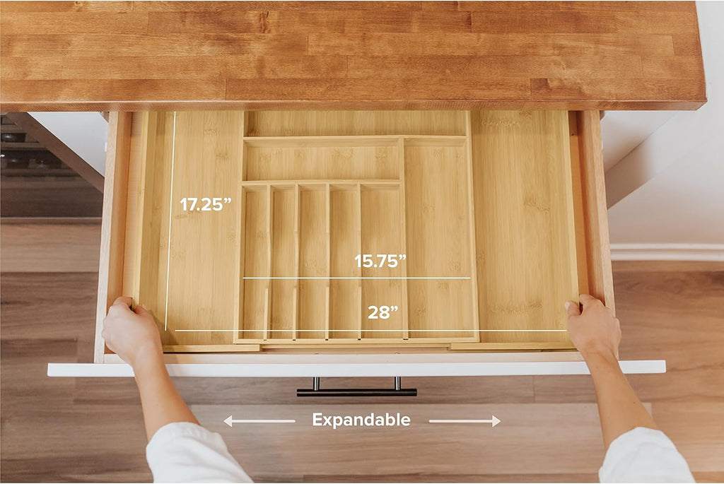 Expandable 28 Inch Bamboo Utensil Organizer, 10 Compartments, Pack of 2 X24642