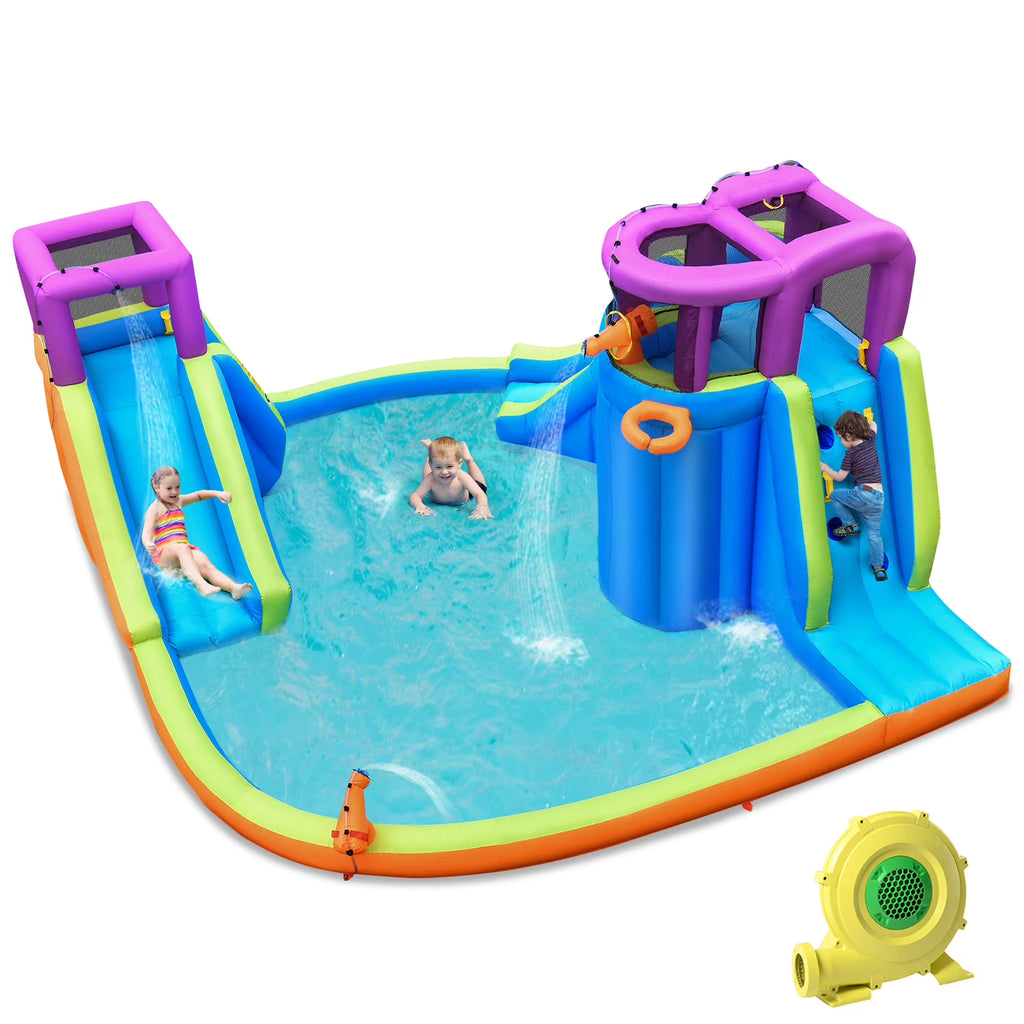 6 in 1 Inflatable Dual Slide Water Park Climbing Bouncer with 950W Blower D430