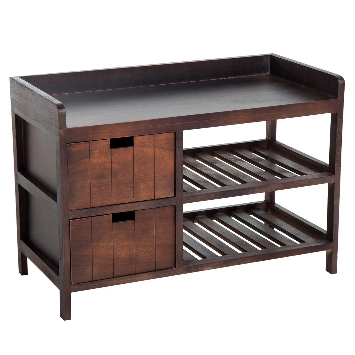 Compact Rustic Wooden Shoe Rack Bench with Drawers O9584