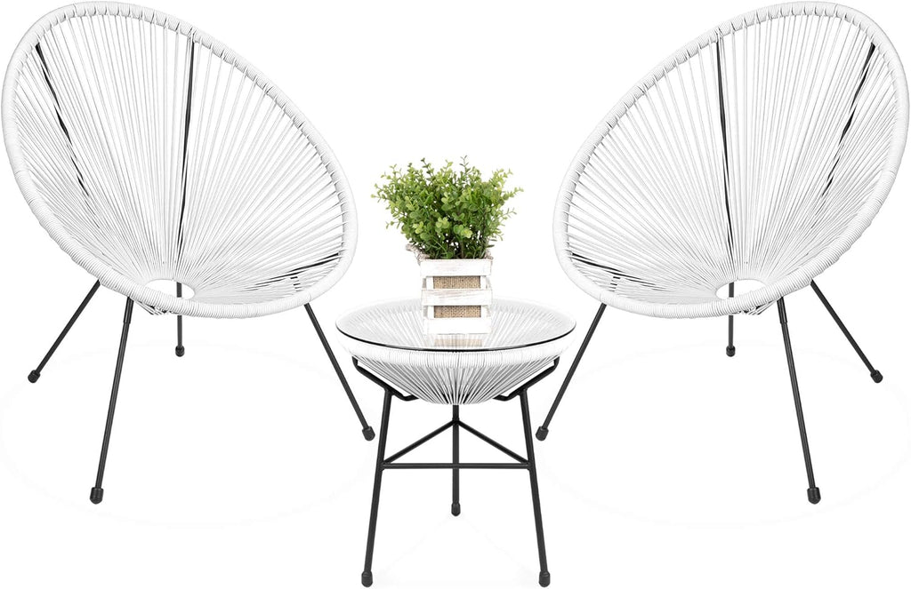 3-Piece Outdoor Acapulco Patio Conversation Bistro Set with Plastic Rope, Glass Top Table and 2 Chairs - Gray E963946