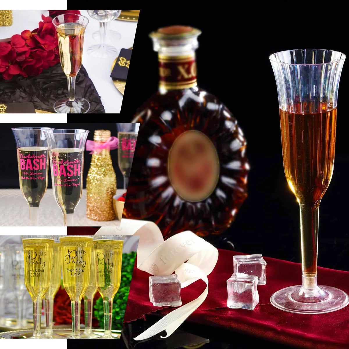 60 Pcs Gold Glitter Clear Plastic Champagne Flutes X61499