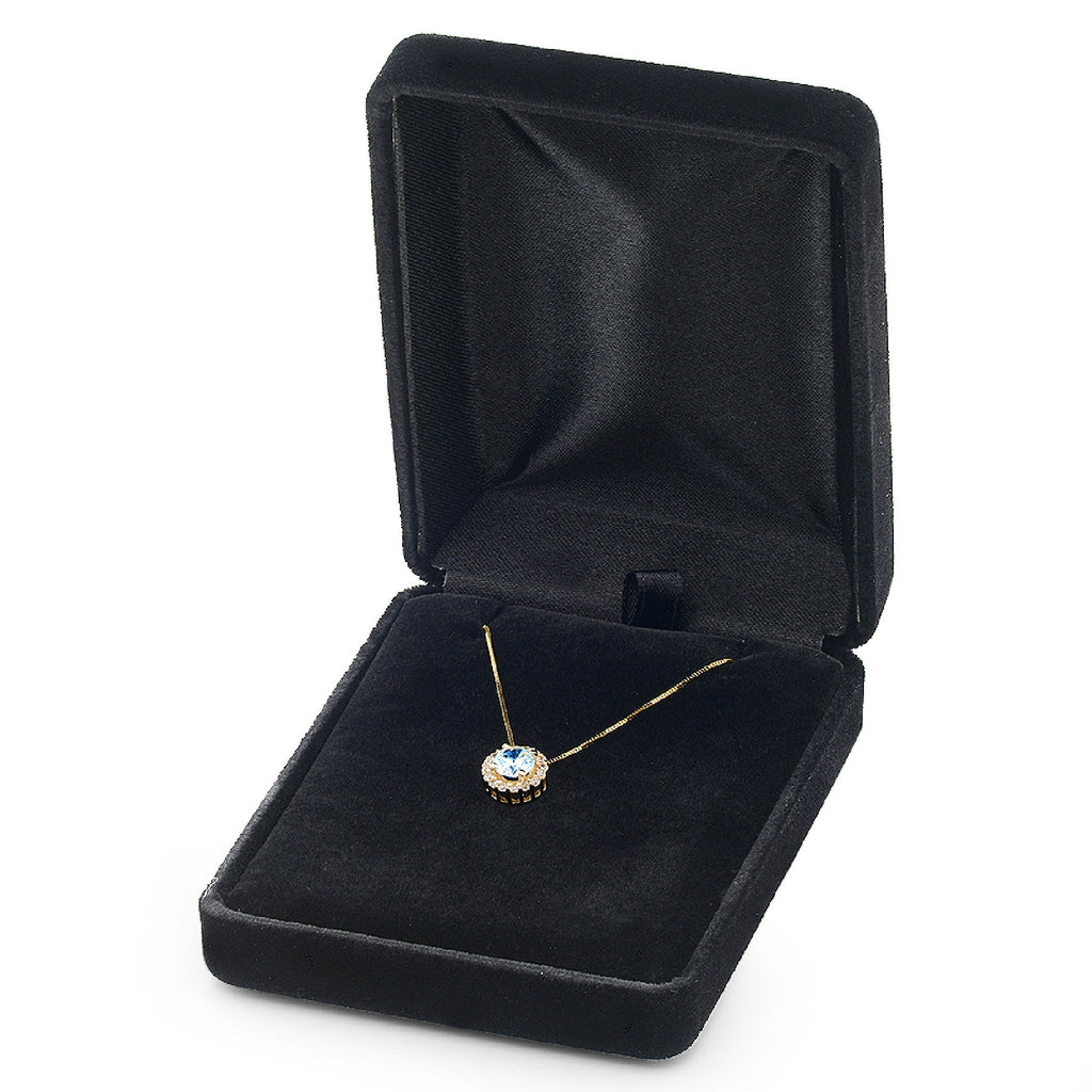 18k Yellow Gold Swiss Blue Topaz Pendant with Gold Chain S165