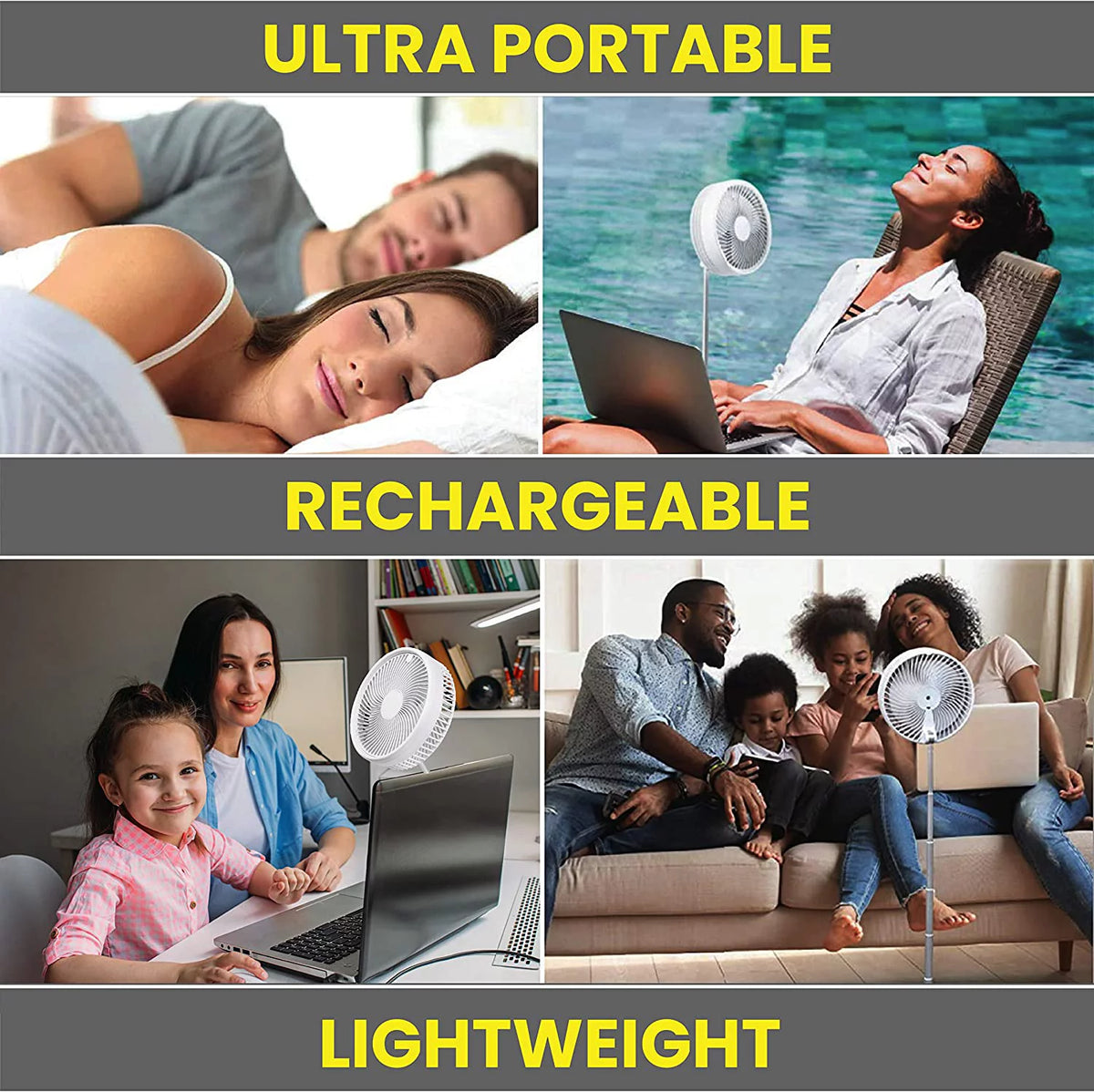 Adjustable Height 40 in. Foldable Portable Rechargeable Floor and Table Fan N182