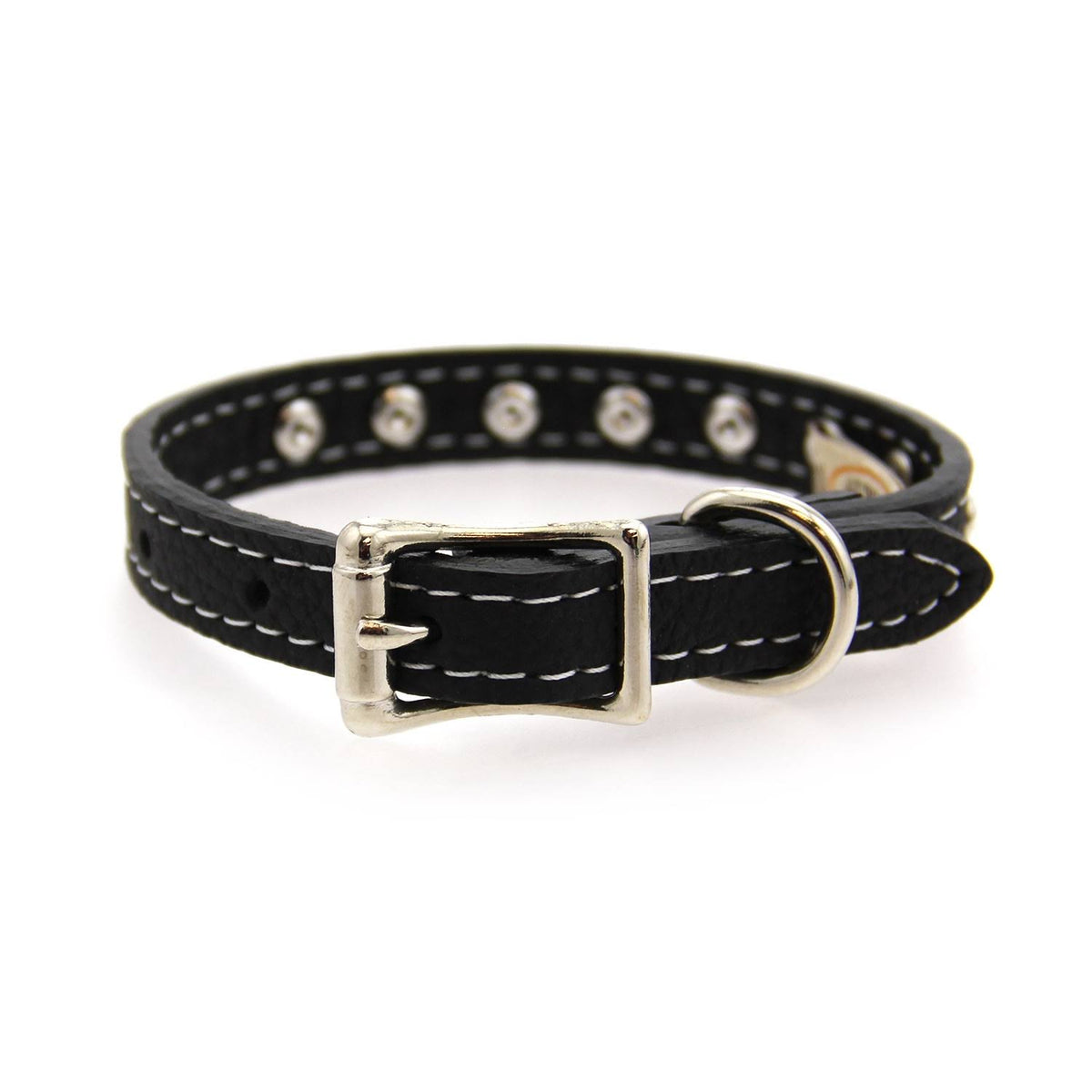 Black Leather Dog Collar V6144