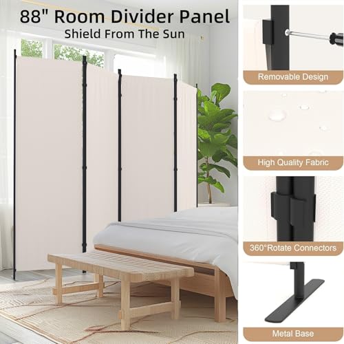 4 Panel Folding Privacy Screen Room Divider with 3 Metal Feet I7974