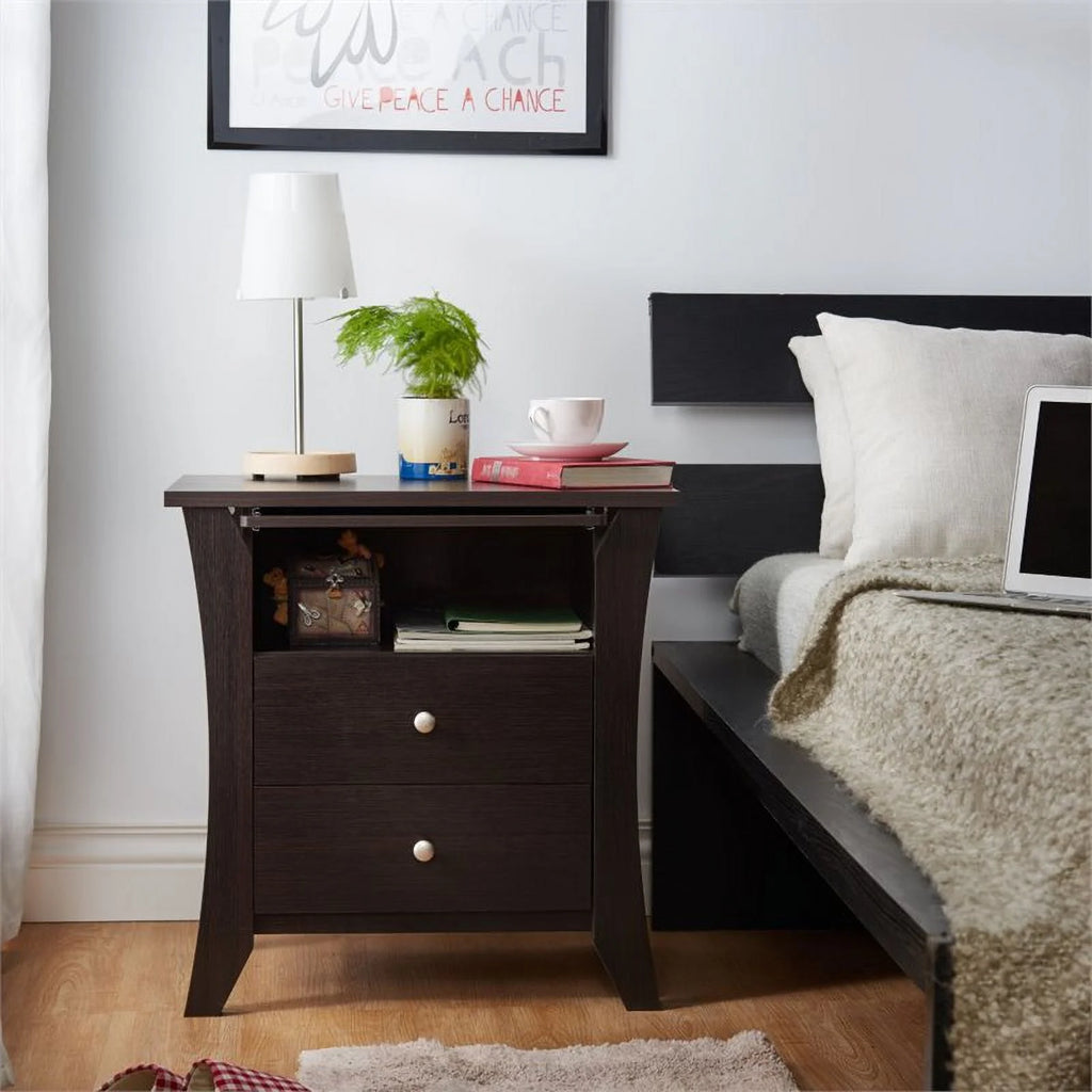 Wood 2-Drawer End Table with Tray in Espresso A162725