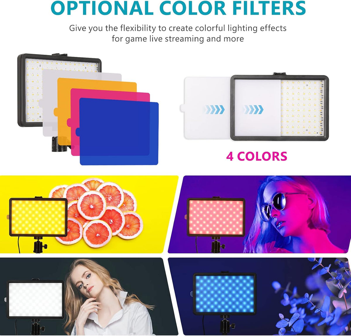 2 Pack LED Video Light Panel with Adjustable Tripod Stand and 4 Color Filters W2899