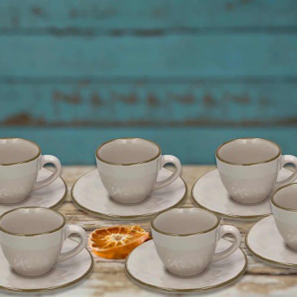 6 Coffee Cup & Saucer Ceramic Beige N4056