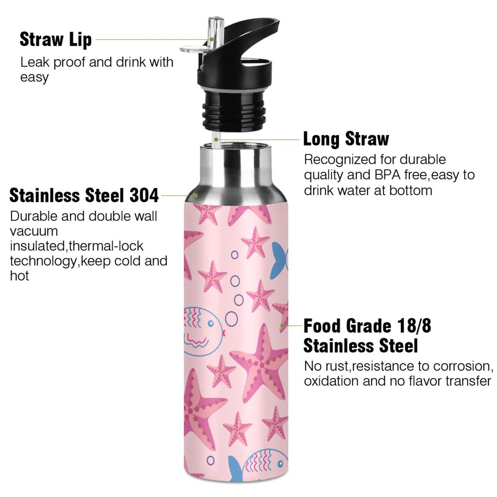 Stainless Steel Insulated Thermos Vacuum Flask Water Bottle with Straw Lid V9613