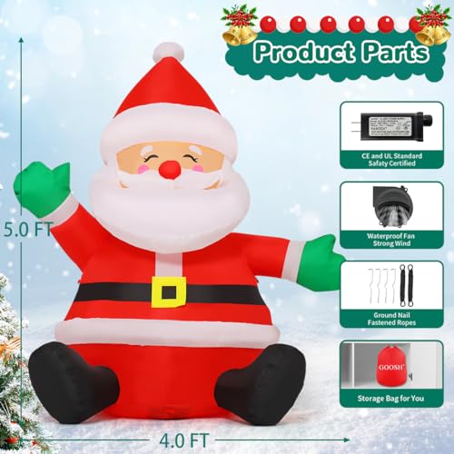 5 FT Christmas Inflatables Santa Claus with Built-in LEDs P9595