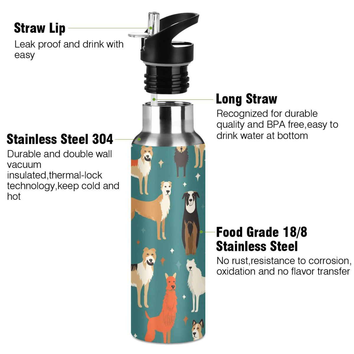 20 oz Insulated Stainless Steel Water Bottle with Straw Lid X5602